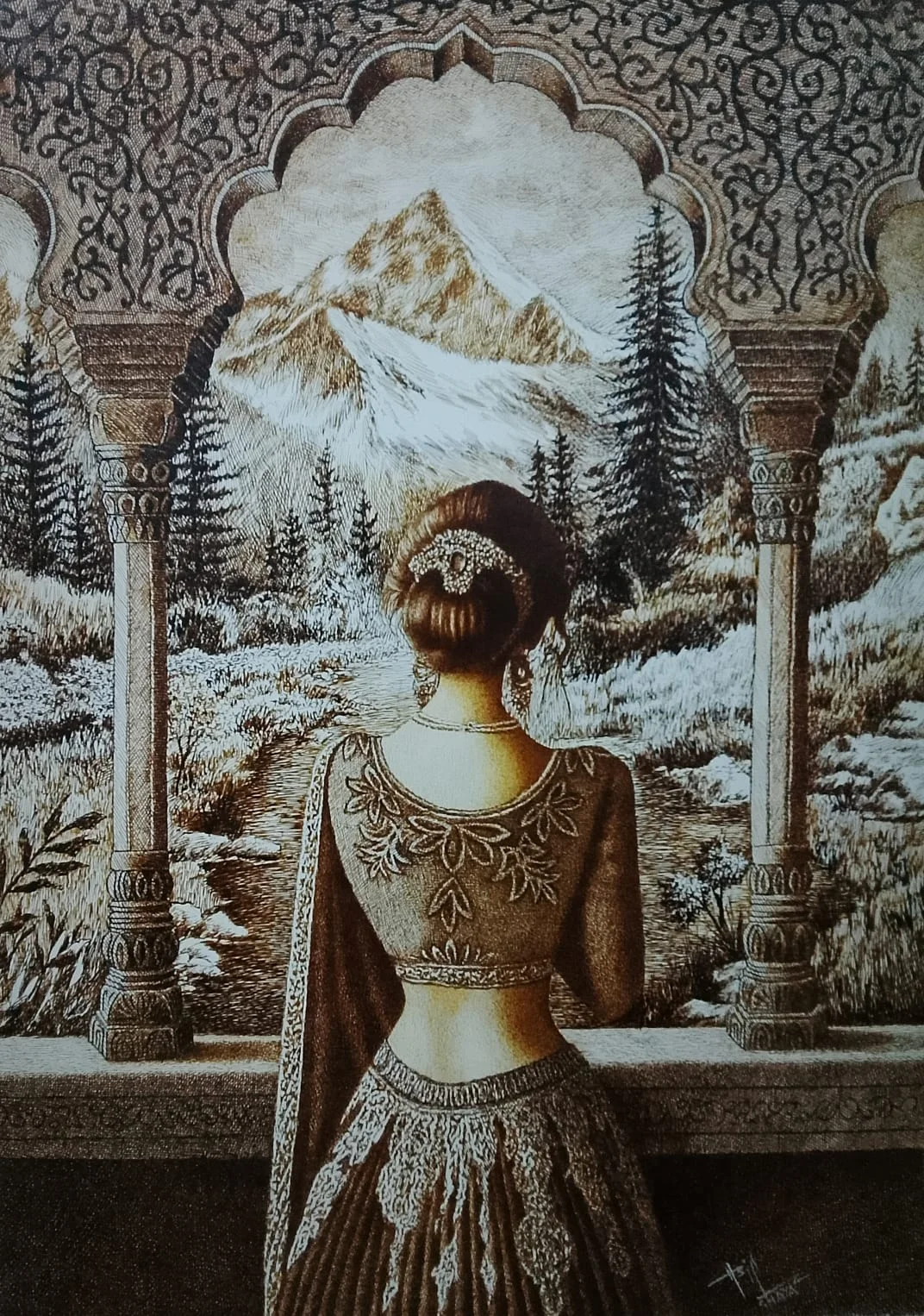 Master piece pen and ink artwork by Asif Ghayaz